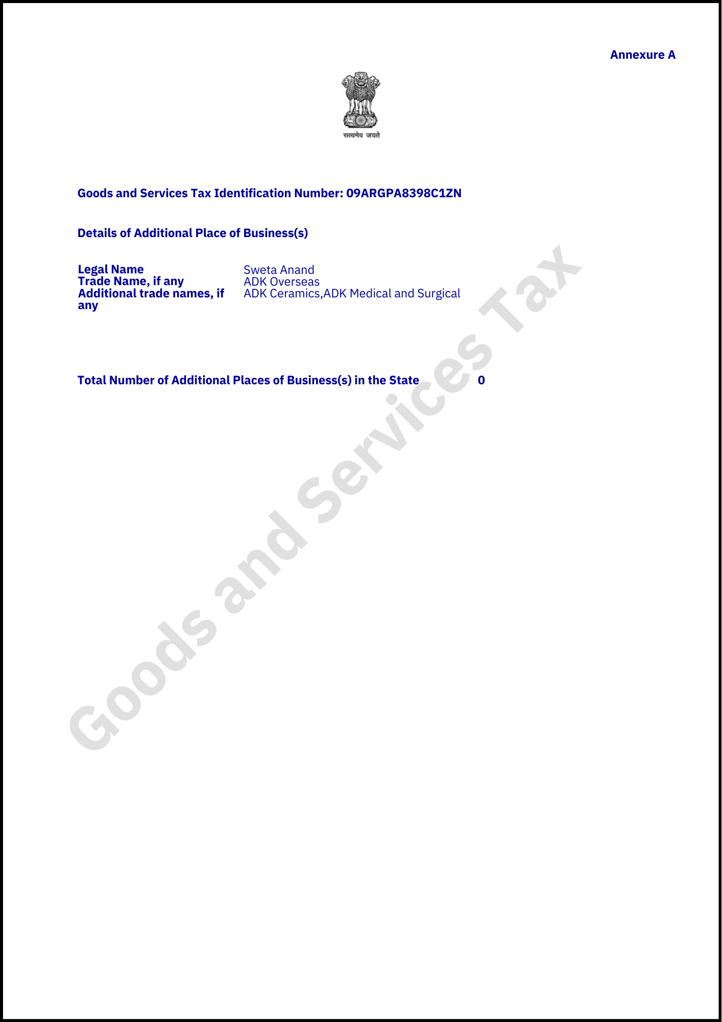 ADK Overseas GST Certificate Page 2